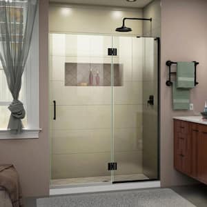 Unidoor-X 50 in. x 72 in. Frameless Hinged Shower Door in Matte Black