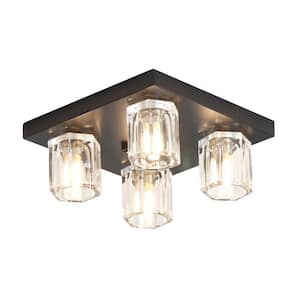9.8 In. 4-Light Black Flush Mount with Clear Glass Shade and Bulbs Included Aisle Hallway Balcony Ceiling Light