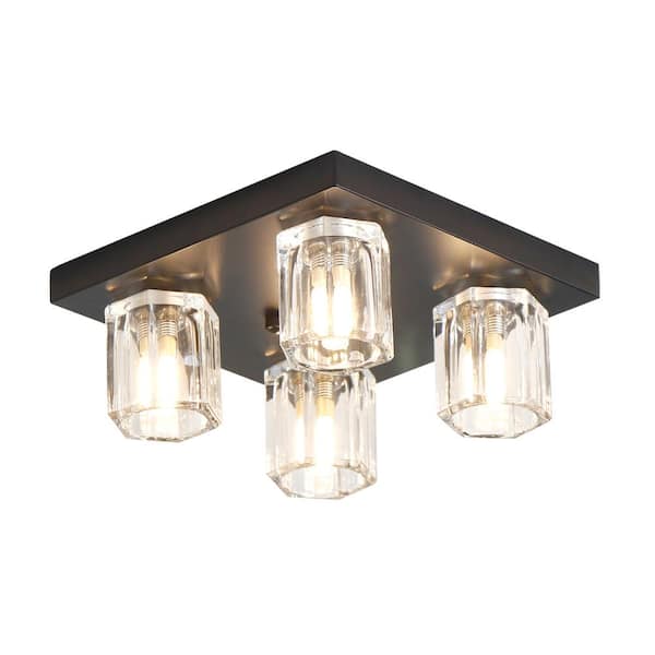 UMEILUCE 9.8 In. 4-Light Black Flush Mount with Clear Glass Shade and Bulbs Included Aisle Hallway Balcony Ceiling Light