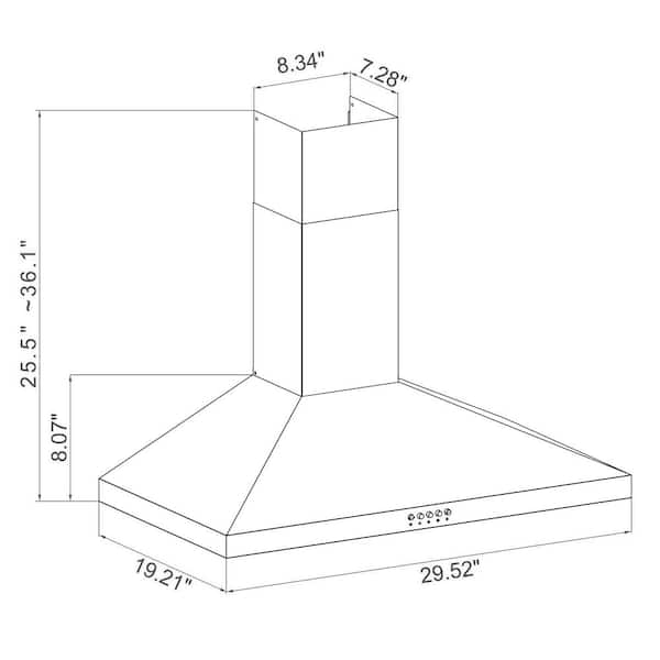 30 in. 300 CFM  Convertible Wall Mount Range Hood in Black with Mesh Filters and Push Button Control