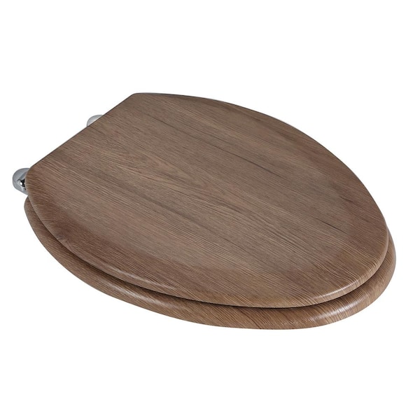 BWE Elongated Wood Closed Front Toilet Seat with Lid in Dark Oak