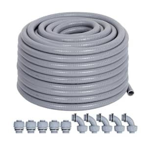 3/4 in. x 50 ft. Gray Non-Metallic PVC Flexible Liquid Tight Conduit with Conduit Connector Fittings UL Certification