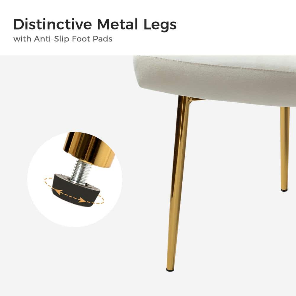 Ivory Velvet Upholstered Wingback Side Chair with Gold Metal Legs