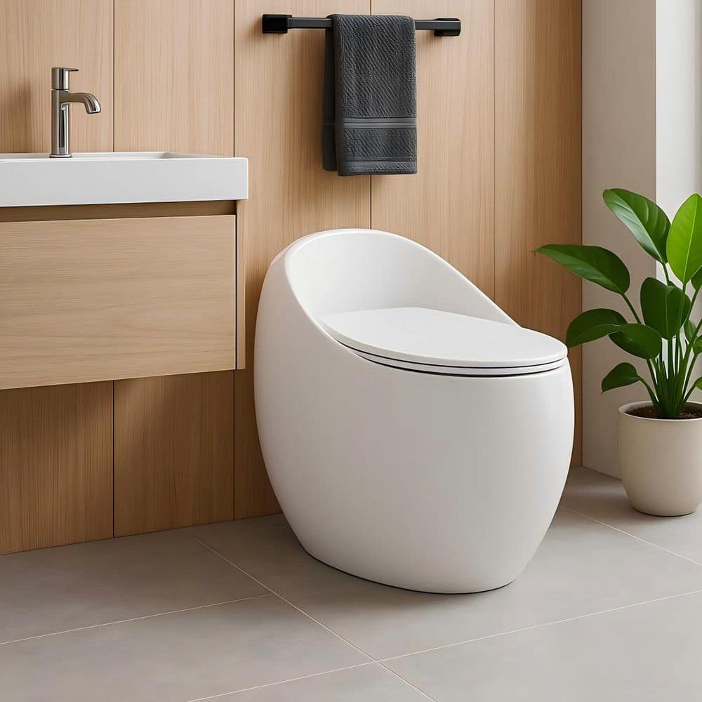 URENTO 1-Piece 1.28 GPF Single Flush Round Shape Toilet in Glossy White ...