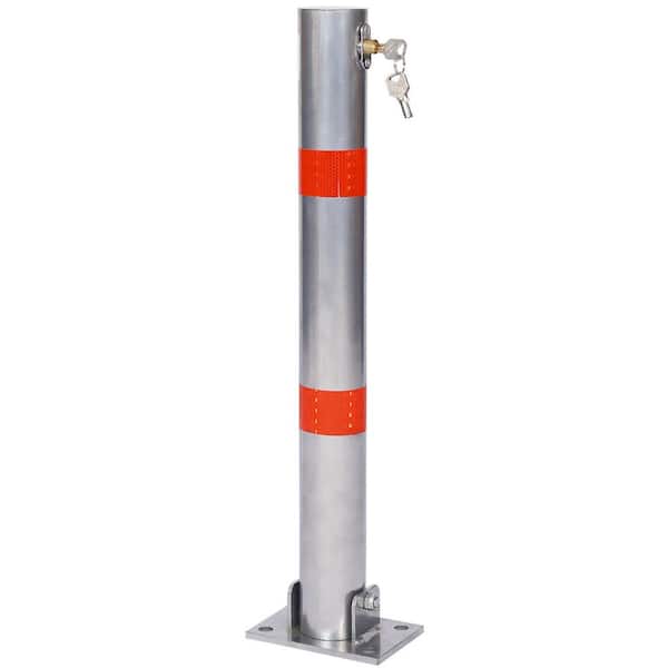 Amucolo 27.6 in. x 3 in. Round Gray Steel Safety Bollard Parking Bollard, Pole Barrier, Car Parking Protection Post with Lock