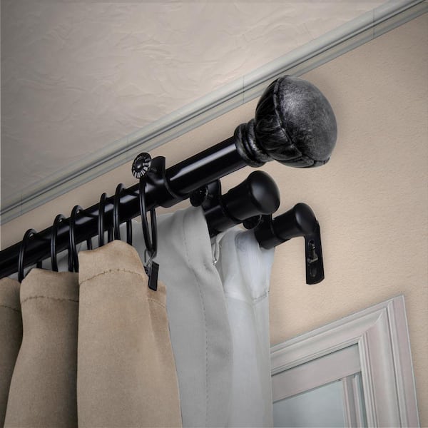 EMOH 13/16" Dia Adjustable 120" to 170" Triple Curtain Rod in Black with Dulce Finials