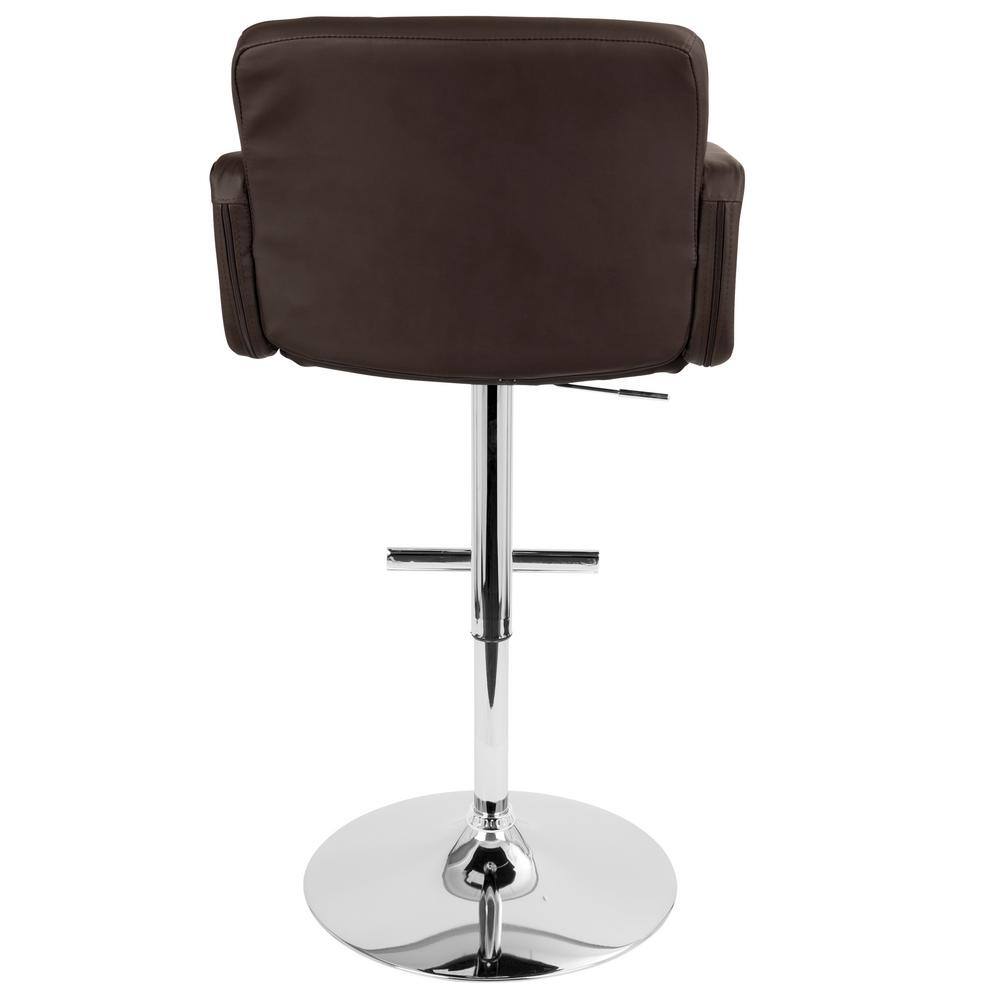 Adjustable Swivel Stout Barstool in Brown Leather and Metal