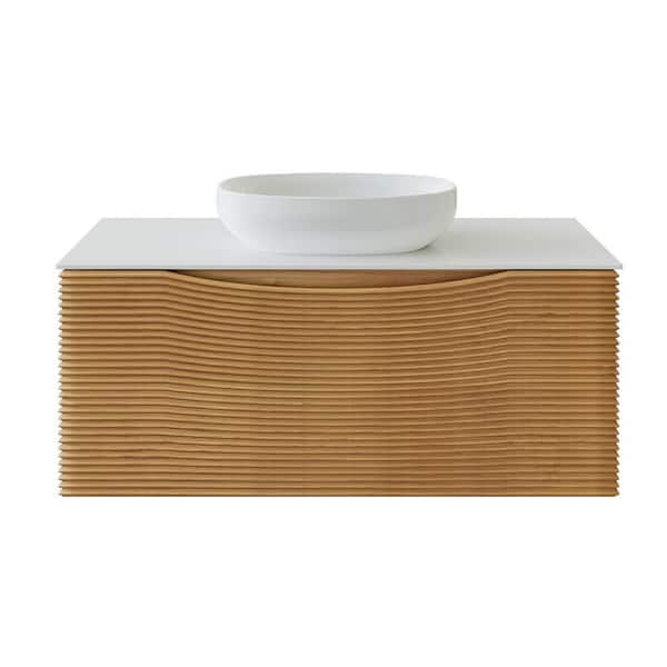 Leah 32 in. Single Sink Floating Medium Oak Bath Vanity with White Solid Surface Top (Assembled)