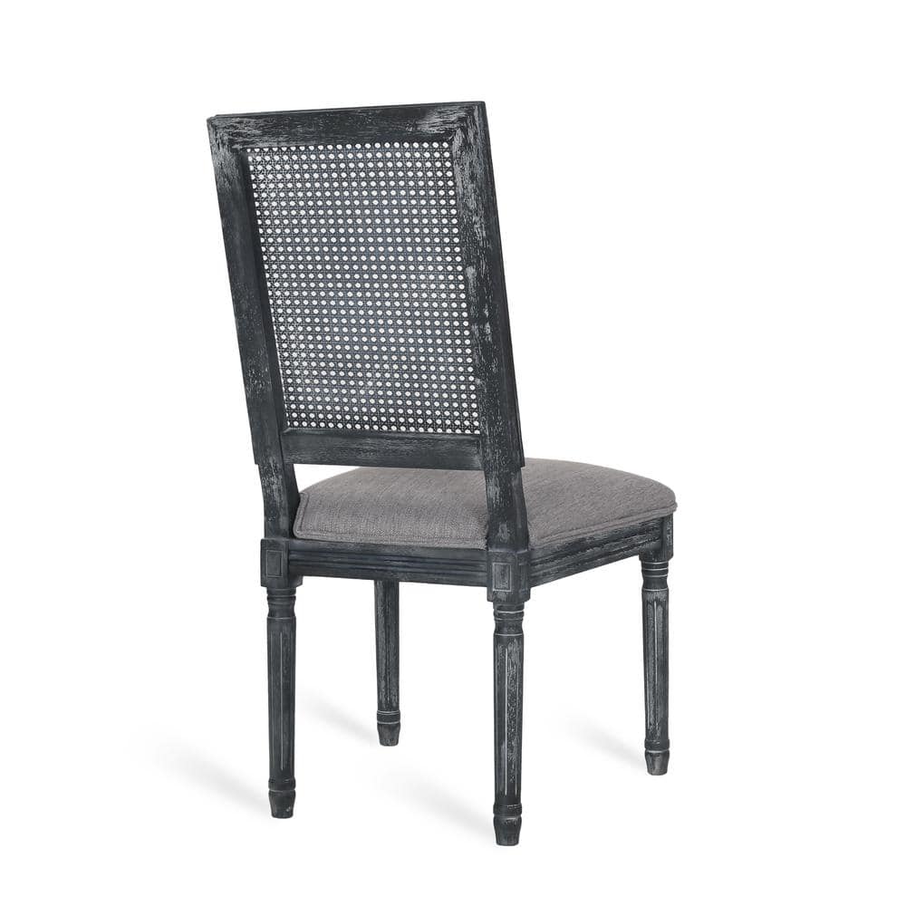Elegant Gray Upholstered Parsons Dining Chair with Cane Back, Set of 6