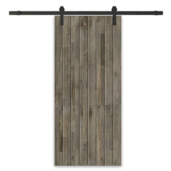 CALHOME 34 in. x 80 in. Weather Gray Stained Pine Wood Modern Interior Sliding Barn Door with Hardware Kit