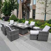 Amanda Gray Plus 10-Piece Wicker Patio Fire Pit Conversation Sofa Set with Beige Cushions