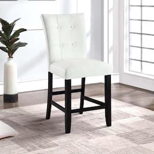 25 in. White and Black Low Back Wood Frame Counter stool with Faux Leather Seat (Set of 2)