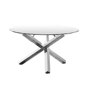 Dree 54 in. Silver Modern Round Glass Dining Table