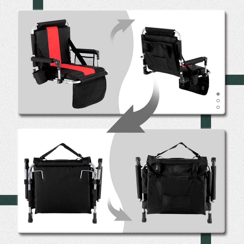 Black and Red Steel Portable Stadium Seat with Armrests
