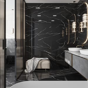 Splendor Black 23.62 in. x 47.25 in. Polished Porcelain Rectangular Wall and Floor Tile (30 Cases/466.5 sq. ft./Pallet)