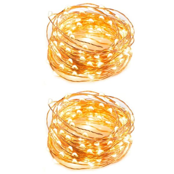 Newhouse Lighting Indoor 32 ft. Battery-Powered LED String Lights with 100 LED Lights Fairy Lights, Patio Lights (2-Pack)