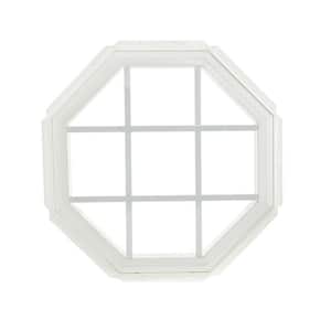 24 in. x 24 in. Fixed Octagon Geometric Vinyl Window with Grids - White
