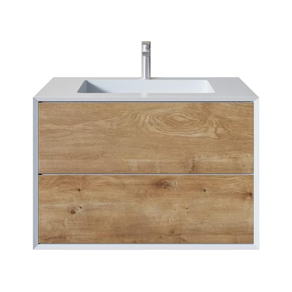 Vienna 36 in. Single Sink Floating Oak Bath Vanity with White Acrylic Top (Assembled)
