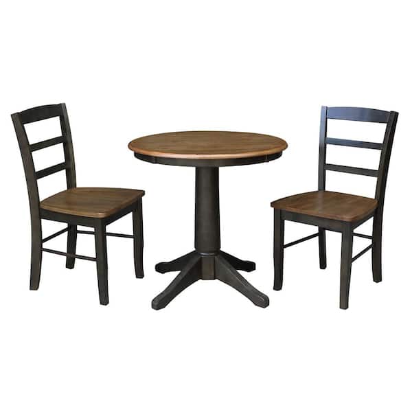 International Concepts 3-Piece Set Distressed Hickory and Washed Coal 30 in. Round Top Dining Table with 2-Side Chairs