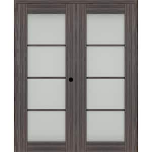 Paola 72 in. x 80 in. Left Hand Active 4-Lite Frosted Glass Gray Oak Wood Composite Double Prehung French Door