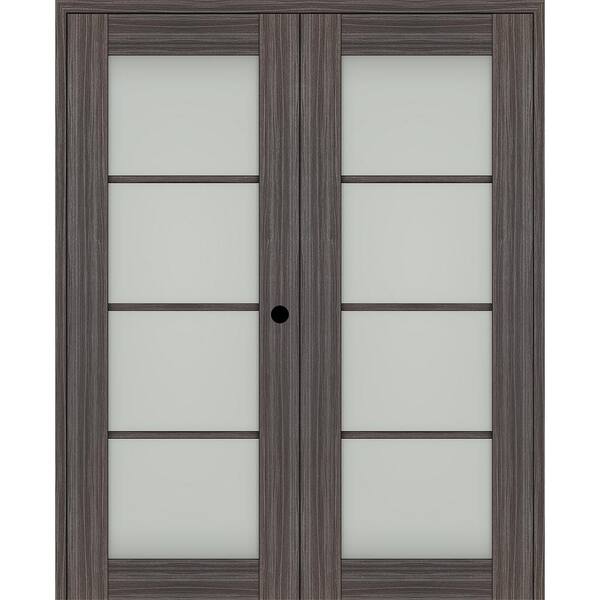 Belldinni Paola 56 in. x 80 in. Left Hand Active 4-Lite Frosted Glass Gray Oak Wood Composite Double Prehung French Door