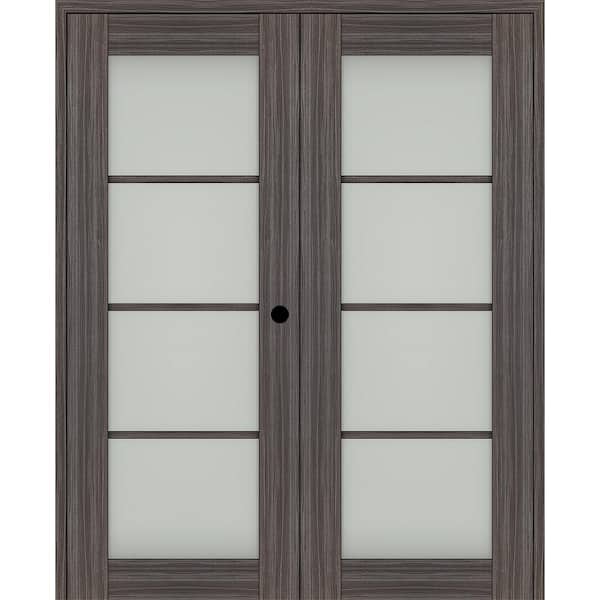 Belldinni Paola 72 in. x 96 in. Left Hand Active 4-Lite Frosted Glass Gray Oak Wood Composite Double Prehung French Door