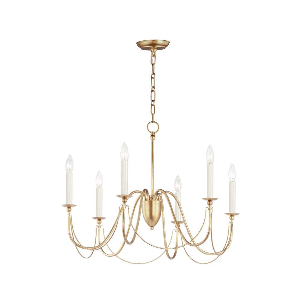 Elegant Gold Leaf 6-Light Traditional Suspension Chandelier
