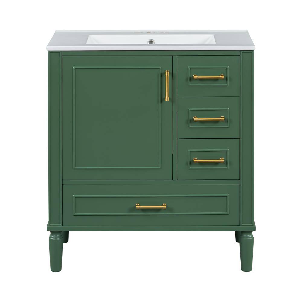 30 in. Single Sink Freestanding Green Bath Vanity with White Ceramic Top Unassembled price history on PriceWatchPro