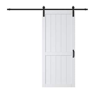 36 in. x 84 in. White Paneled H Style White Primed MDF Sliding Barn Door with Hardware Kit and Soft Close