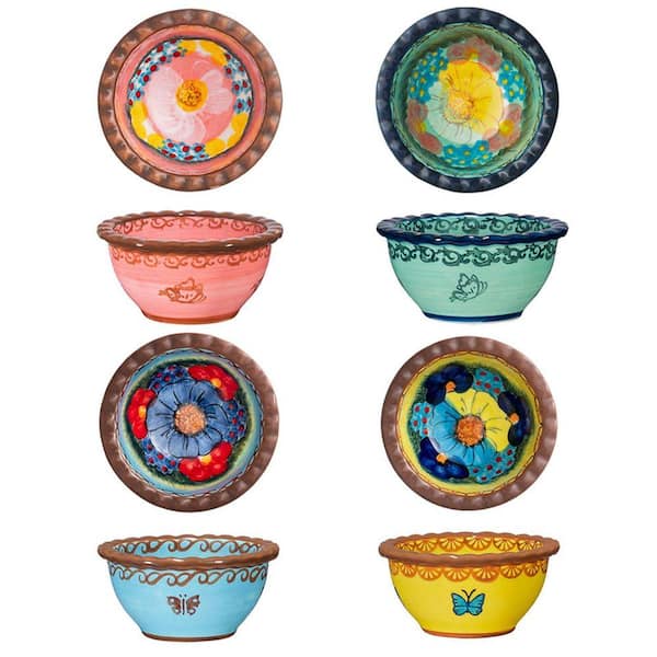 4-Piece Hand-Painted Stackable Ceramic Ramekin Set Small Round Oven Microwave Dishwasher Safe Souffle Dessert Cups