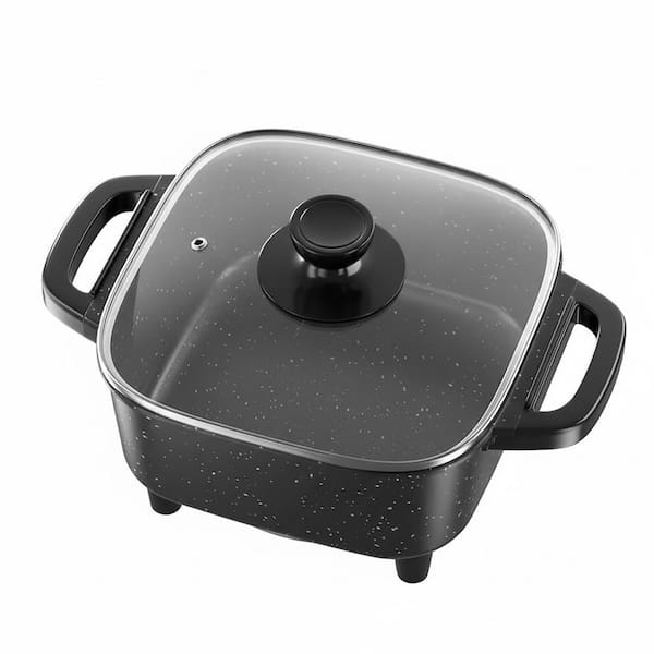 Electric Frying Pan 7.9 in. Black Nonstick Multifunctional Skillet for Frying Grilling Boiling with Lid