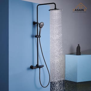 3-Spray Patterns 9 in. Thermostatic Shower Faucet Wall Mount Dual Shower Heads and Tub Faucet in Matte Black