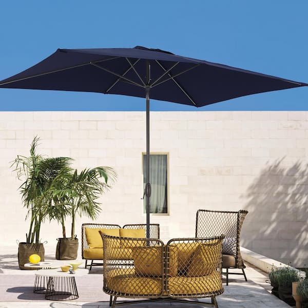 JOYESERY 6 ft. x 9 ft. Rectangular Market Umbrella with Tilt Function Patio Market Umbrella in Navy Blue