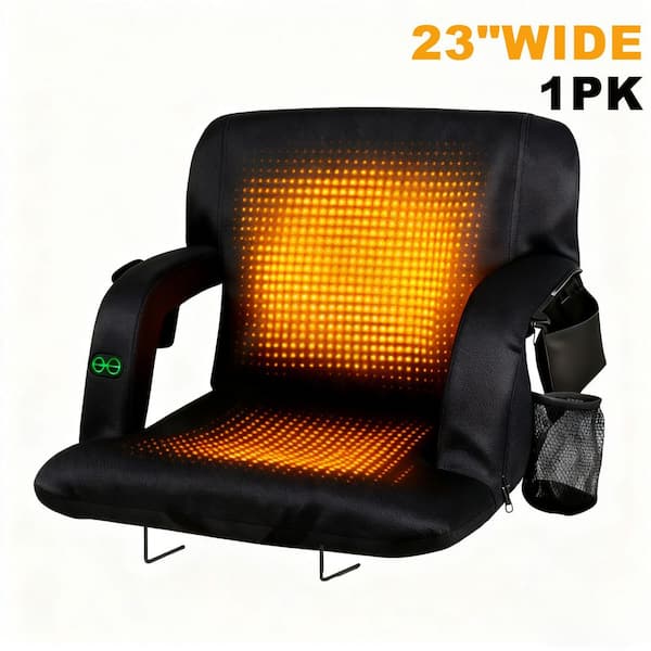 SEEUTEK Black 23 in.W Outdoor Dual-Sided Heated Stadium Seats for Bleachers with Backs and Cushion Wide