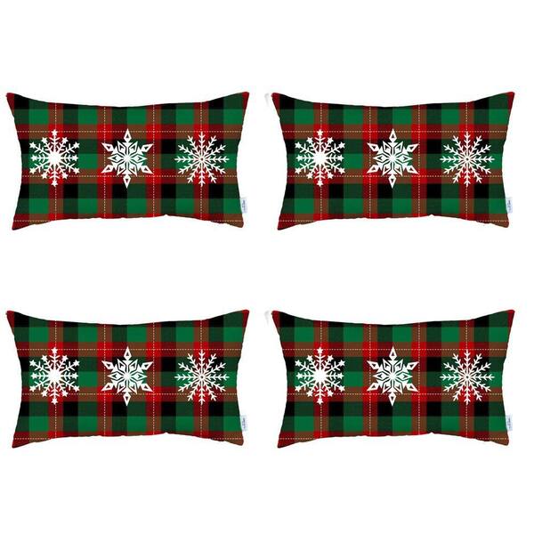 HomeRoots Charlie Set of 4 Christmas Snowflake Trio Plaid Lumbar