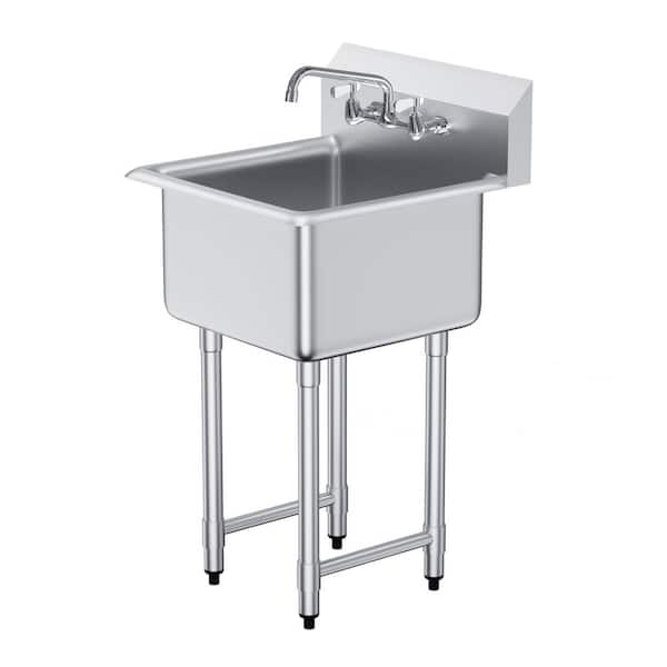 Stainless Steel Prep and Utility Sink, One Compartment Free Standing Sink with Faucet and Legs, 21 x 41 in. for Kitchen