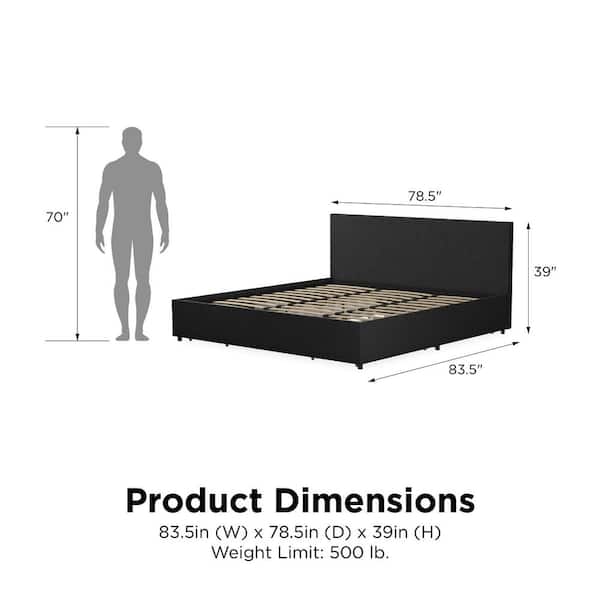 Kelly Dark Gray Linen Upholstered King Platform Bed with Storage
