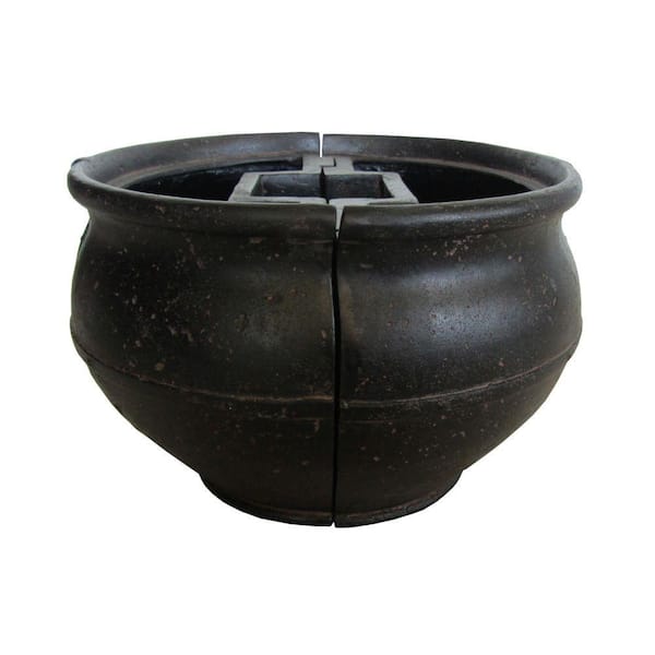 MPG 19 in. Round Aged Charcoal Cast Stone Mailbox Planter
