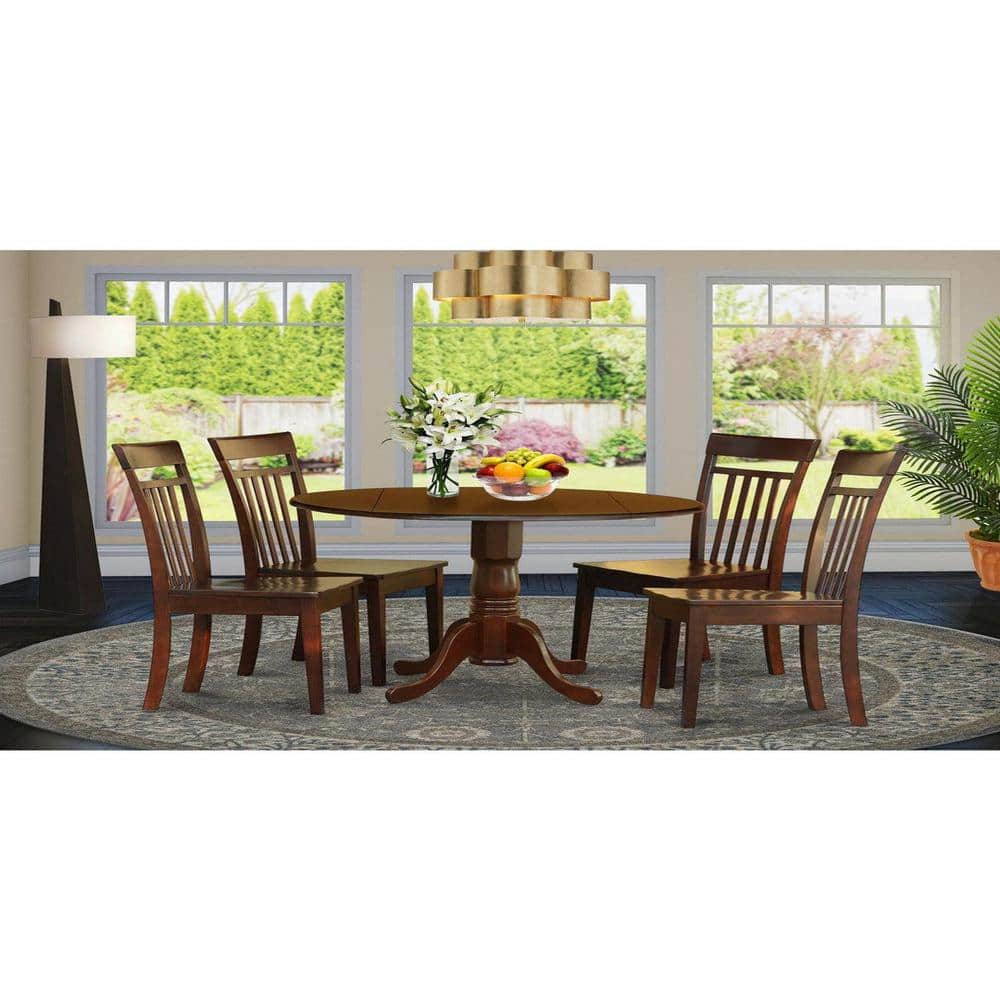 5-Piece Round Mahogany Finish Solid Wood Top Dining table with 4 Chairs with Drop Leaf Lattice Back price history on PriceWatchPro