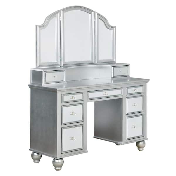 Furniture Of America Serena 2 Piece, Silver Mirrored Vanity Table