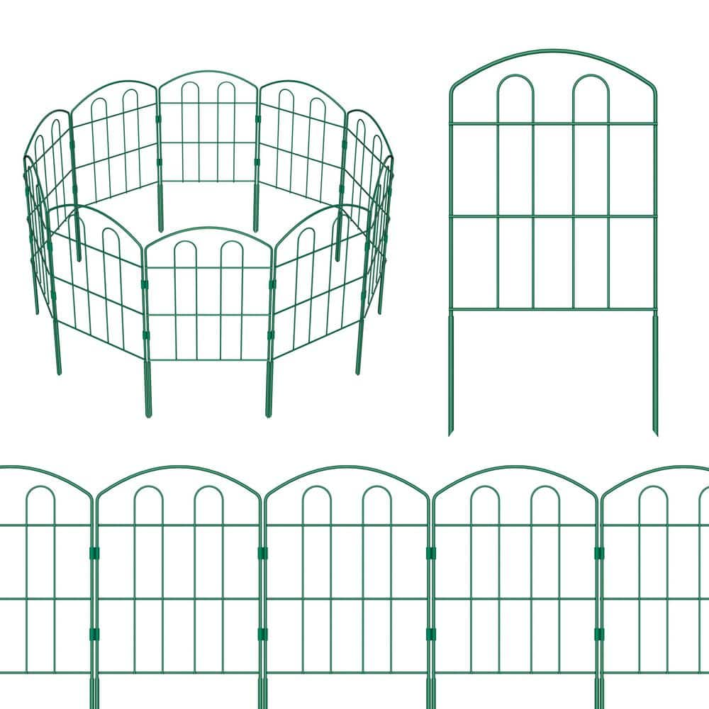 Oumilen In H X In L Metal Garden Fence Green Outdoor Wire Border Fences Panels Pack