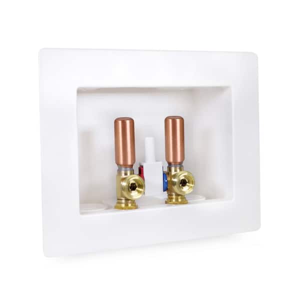 1/2 in. Push-Fit Brass Valve Fittings in White ABS washing Machine Dual Outlet Box with Hammer Arrester 2 Pack