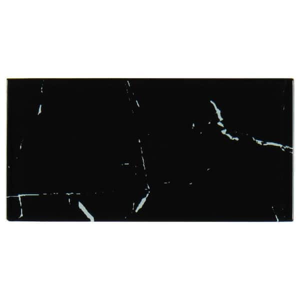 MSI Nero Marquina 3 in. x 6 in. Glossy Glass Subway Wall Tile (5 sq. ft./Case)