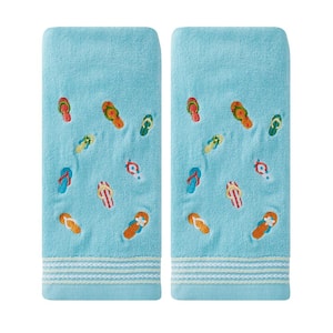 Blue 100% Cotton Flips and Flops Hand Towel (2-Pack)