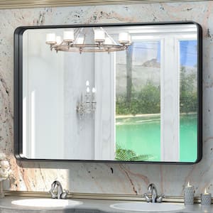 60 in. W x 30 in. H Rectangular Aluminum Framed Wall Mount Bathroom Vanity Mirror in Black