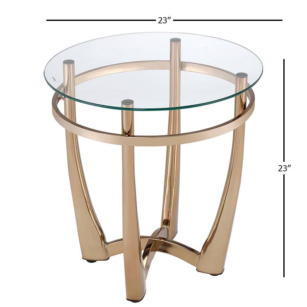 Champagne Metal and Clear Glass Round End Table, 23"
