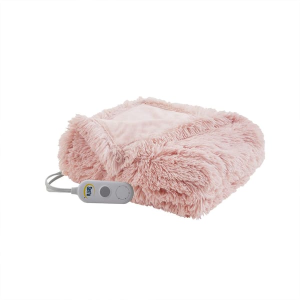 Serta Leena Heated Blush Faux Fur Electric Throw Blanket
