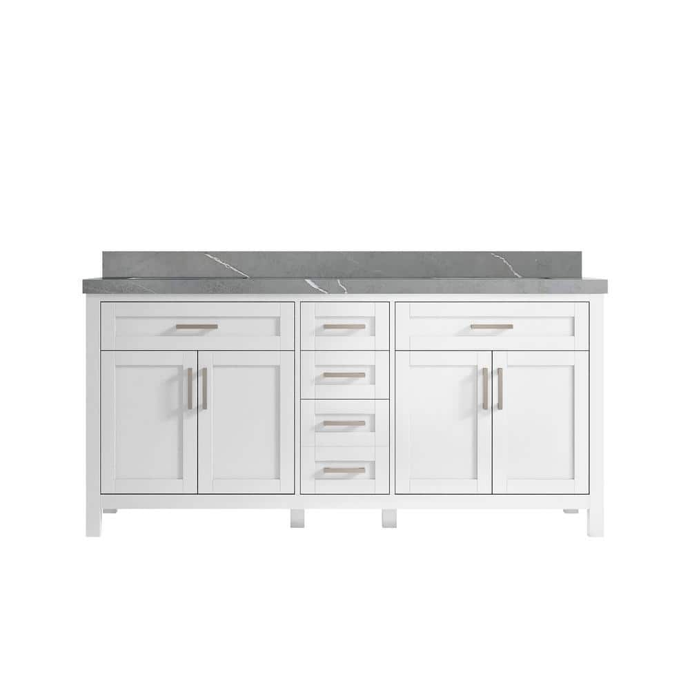 Cambridge 72 in. W x 22 in. D x 36 in. H Double Sink Bath Vanity in White with 2 in. Piatra Gray Quartz Top -  Willow Collections, CAM_WHPTGR72