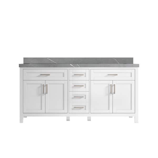 Willow Collections Cambridge 72 in. W x 22 in. D x 36 in. H Double Sink Bath Vanity in White with 2 in. Piatra Gray Quartz Top