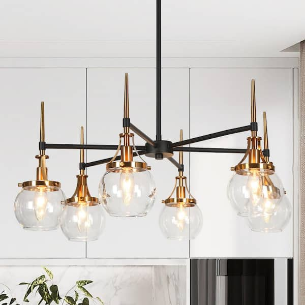 Modern 6-Light Black and Brass Island Chandelier for Living Room with no bulbs included